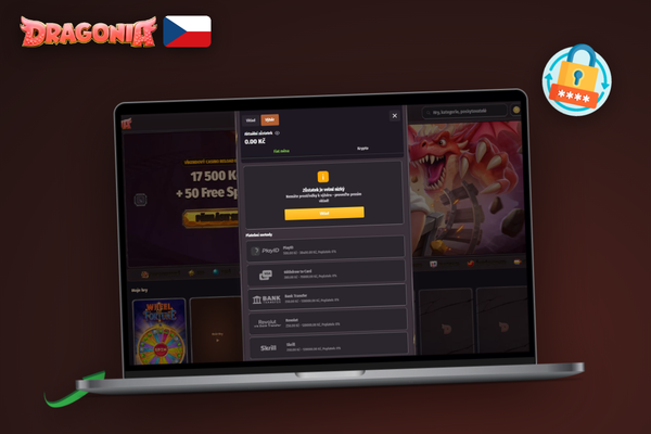 Hráč volí platební metodu v pokladně Dragonia Casino pro rychlý výběr peněz