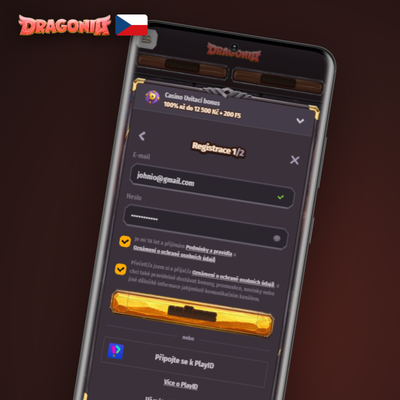 Výběr měny CZK nebo kryptoměny při vytvoření účtu v Dragonia Casino